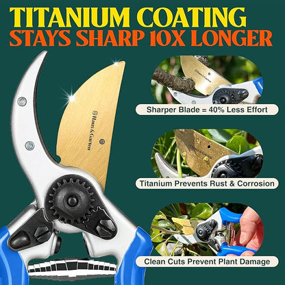 Haus & Garten ClassicPRO 8.5" Premium Titanium Bypass Pruners - Use as Garden Shears Pruning Shears