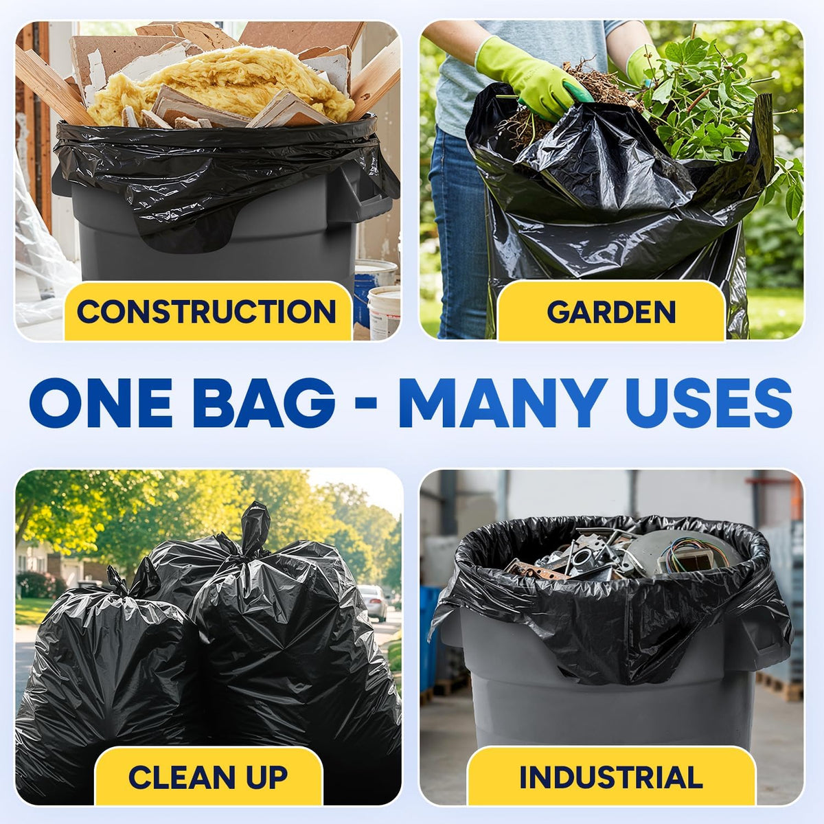 Heavy Duty Contractor Bags 42 Gallon with Flap Ties Trash Bags 3 Mil for Industrial Commercial Use