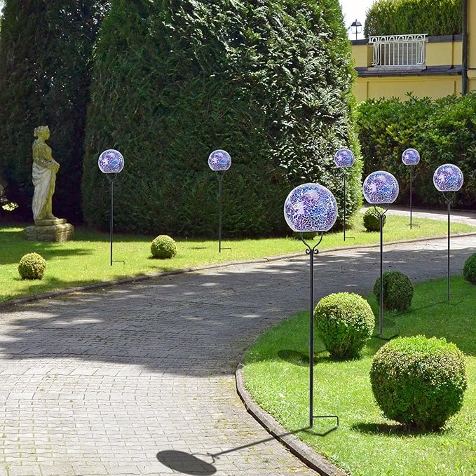 Solar Lights Outdoor Decorative Solar Mosaic Garden Stakes Cracked Glass Decorative Waterproof