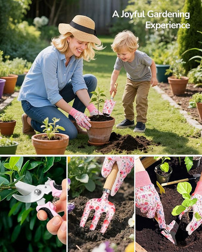 Gardening Tools, 10-Piece Gardening Gift Set for Women, Rust-Proof & Heavy-Duty Tools with Floral