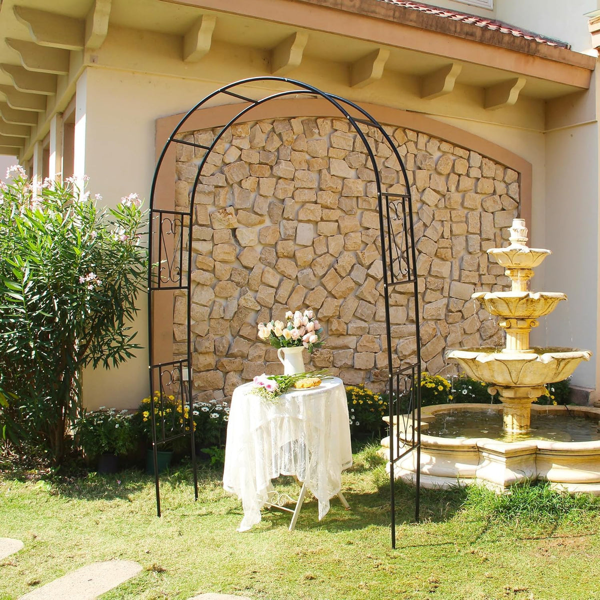 6.9ft H X 4.1ft W Metal Garden Arch Trellis, Garden Arbor for Climbing Plants, Wedding Arch Arbor