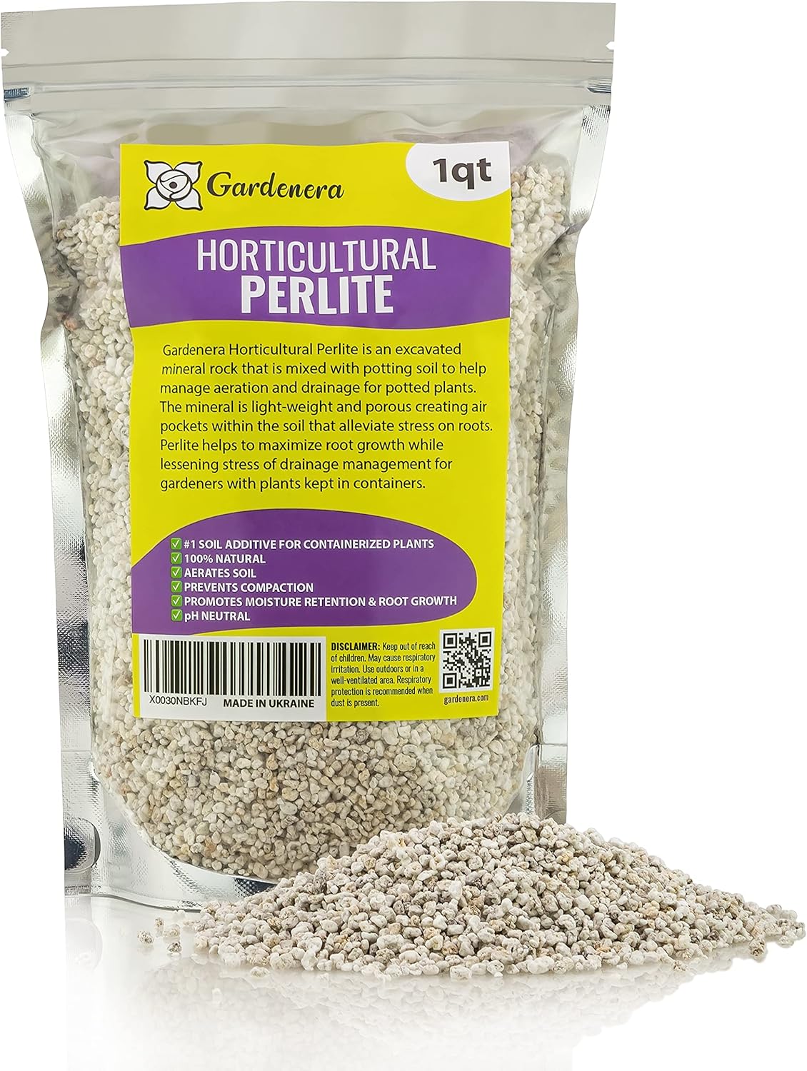 Gardenera Organic Perlite - Medium/Fine Grade (1 Quart Bag) Horticultural Soil Amendment for Indoor