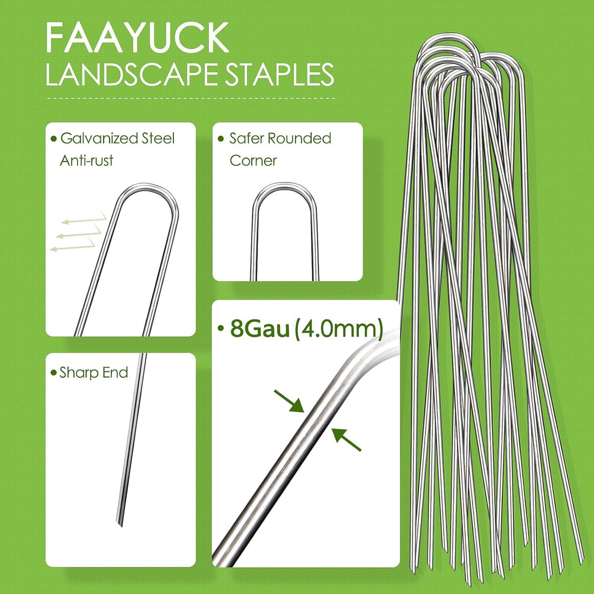 8 Inch Landscape Staples, 12 Pack Galvanized Landscape Stakes Heavy Duty 8 Gauge U-Shaped Garden