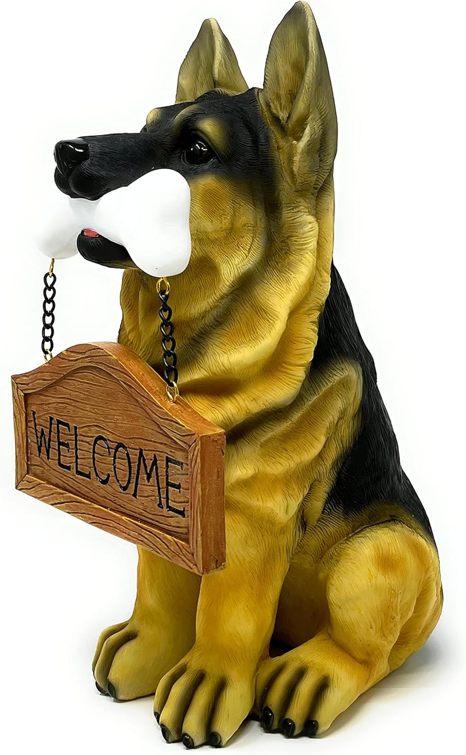 Nature's Mark German Sheperd Dog Puppy Statue with Reversible Welcome Sign and Go Away Sign Resin