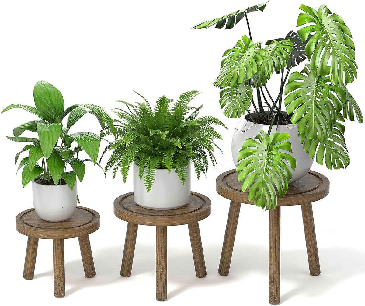 3-Pack Wood Plant Stands Indoor, Single Plant Stand for 6-12 Inch Pots, Mid-Century Modern Plant