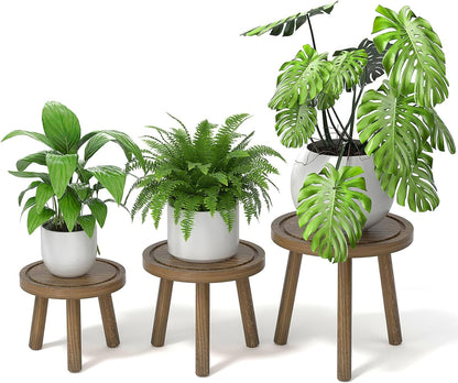 3-Pack Wood Plant Stands Indoor, Single Plant Stand for 6-12 Inch Pots, Mid-Century Modern Plant