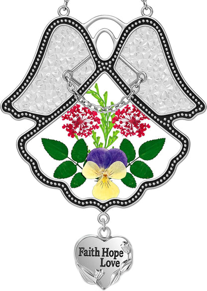 KY&BOSAM Angel Suncatcher Faith Hope Love Stained Glass Panels for Windows Hangings Wind Chime with