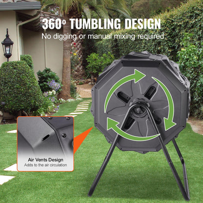 VEVOR Compost Bin, 43-Gal Dual Chamber Composting Tumbler, Large Tumbling Rotating Composter with 2
