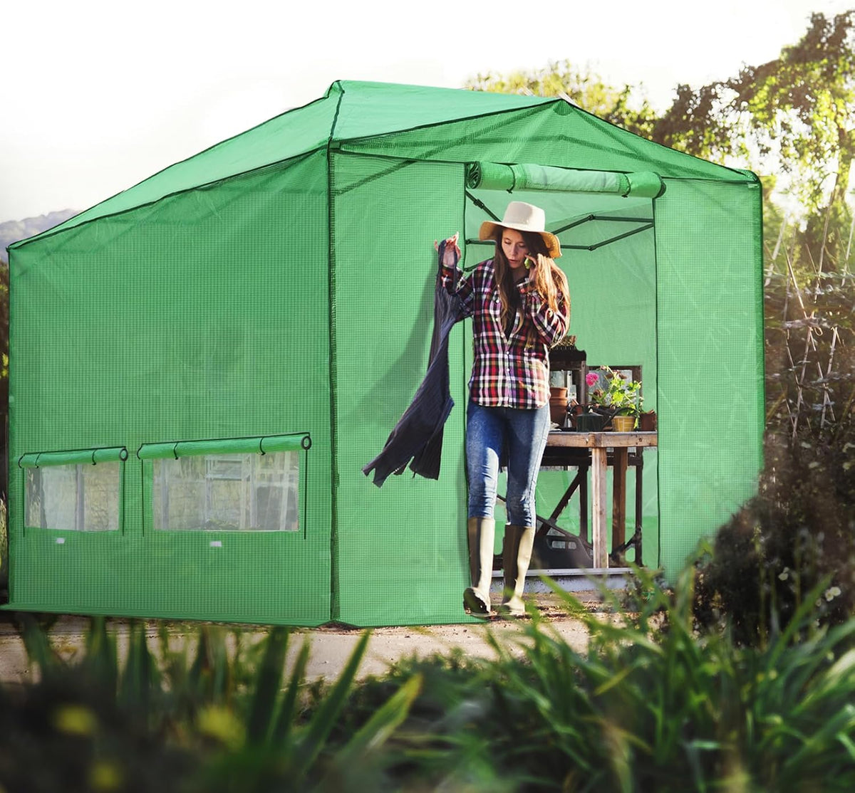 EAGLE PEAK Replacement Cover for 12x8 Portable Walk-in Pop up Greenhouse, Front and Rear Roll-Up