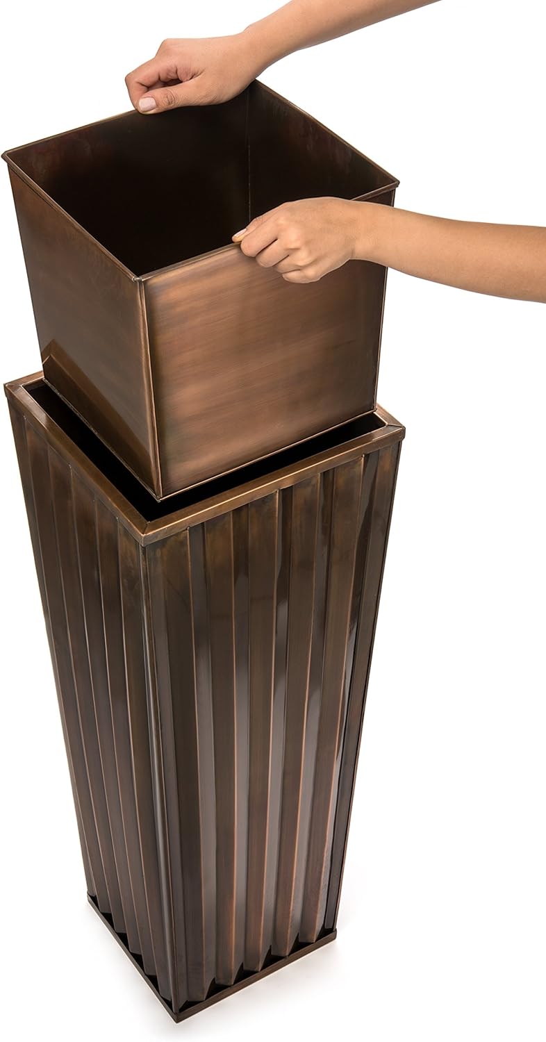 H Potter Tall Outdoor Indoor Planter Patio Deck Flower Ribbed Garden Planters Antique Copper Finish