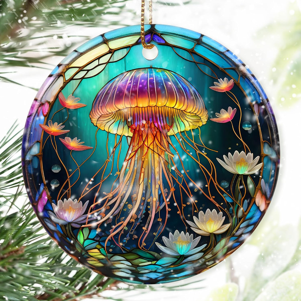 Colorful Ceramic Jellyfish Christmas Ornament, Jellyfish Ornaments for Christmas Tree, Holiday