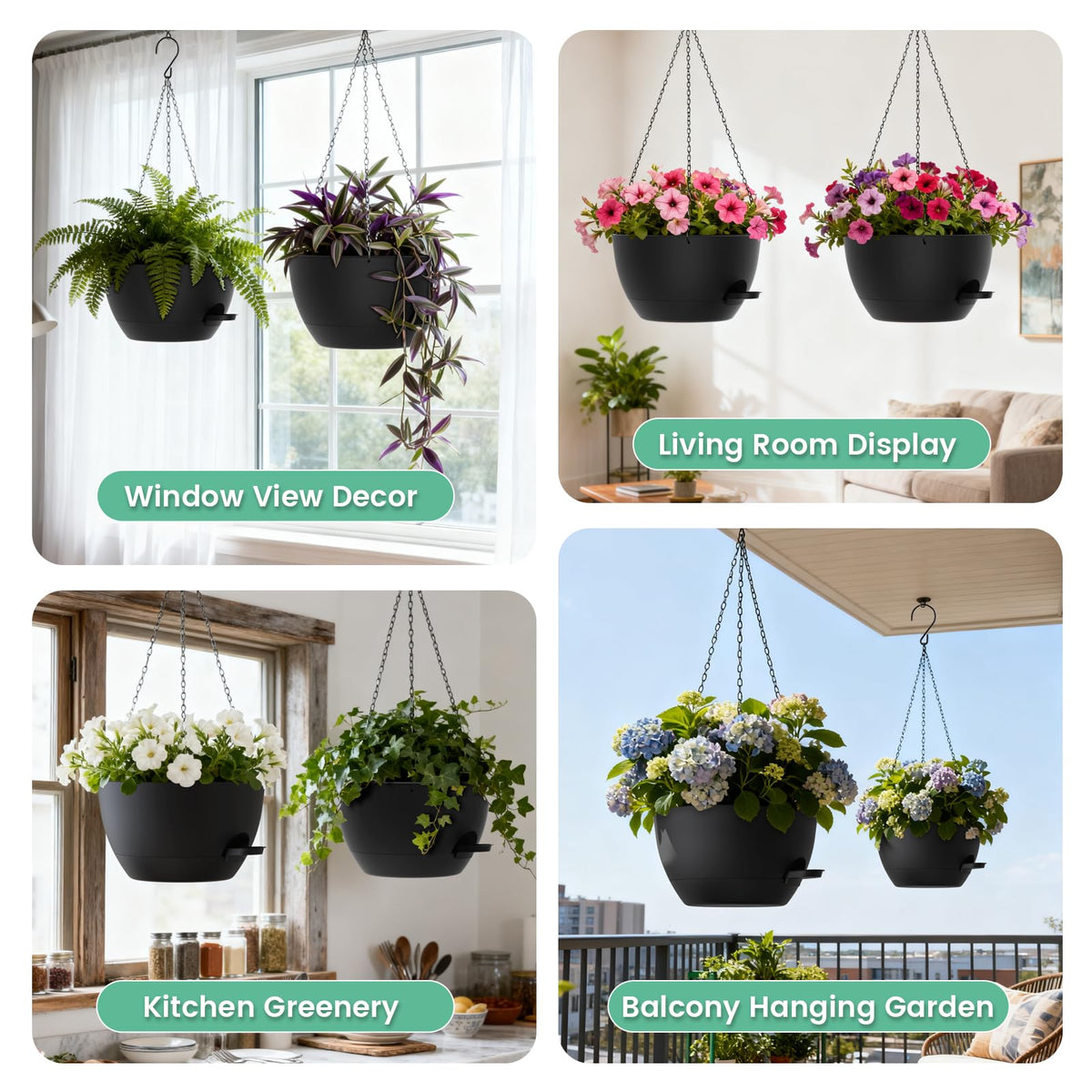 UOUZ 13 Inch 2 Pack Large Self Watering Hanging Planters for Indoor Outdoor Plants, Hanging Plant