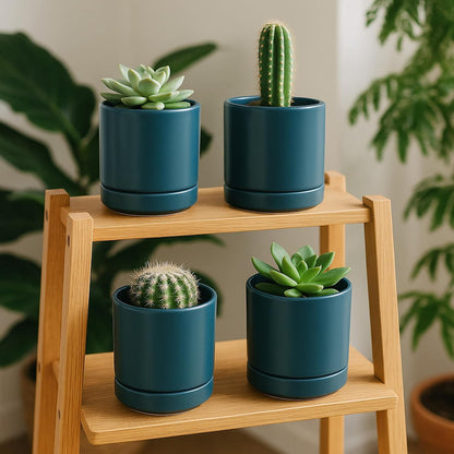 D'vine Dev Set of 2 Plants Pots, 4.7 Inch Ceramic Planter Pot for Plants with Drainage Hole and
