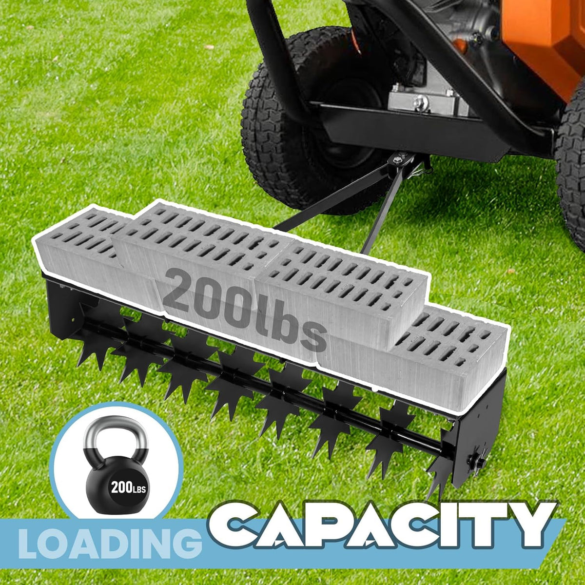 RQR 31 Inch Tow Behind Spike Aerator, Soil Penetrator Spikes Tractor, Heavy-Duty Core Aerator Tool
