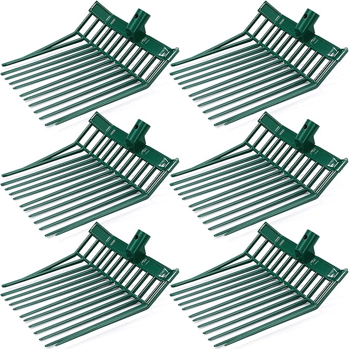 Lasnten 6 Pack Manure Fork Replacement Heads 12 Tines Heavy Duty Pitchfork Heads with Screws & Nuts