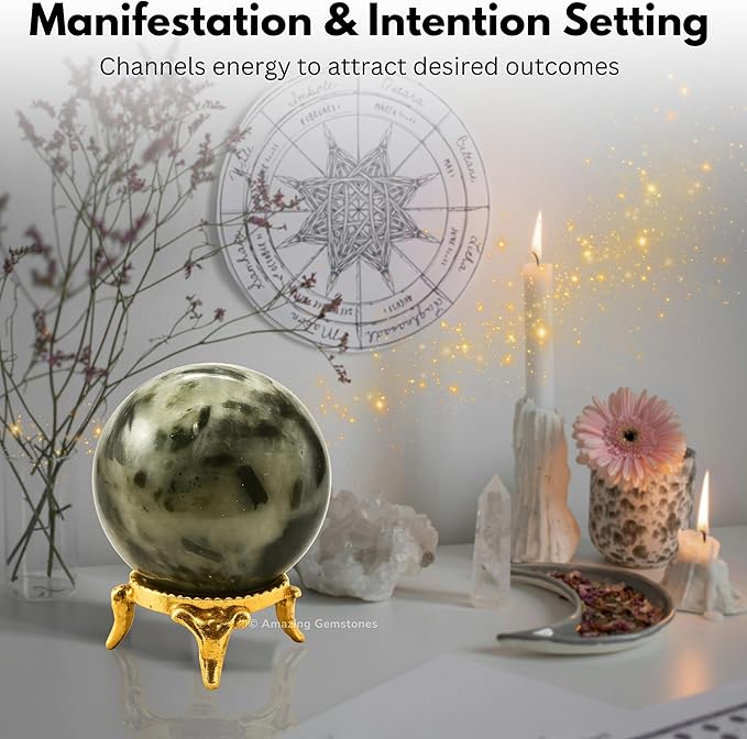 Amazing Gemstone Green Tourmaline in Quartz Crystal Ball with Stand - 2 Inches Crystal Sphere