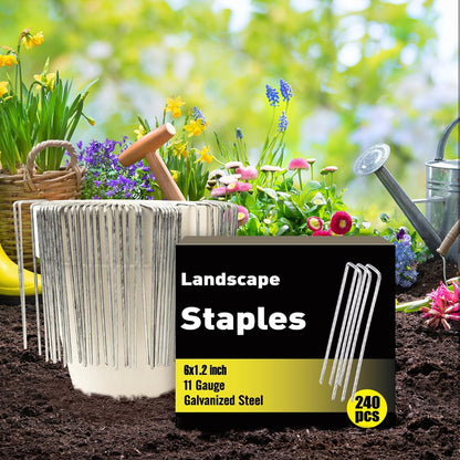 HongWay 240 Pack 6 Inch Landscape Staples, Garden Stakes Galvanized Tent Stakes Heavy Duty 11 Gauge