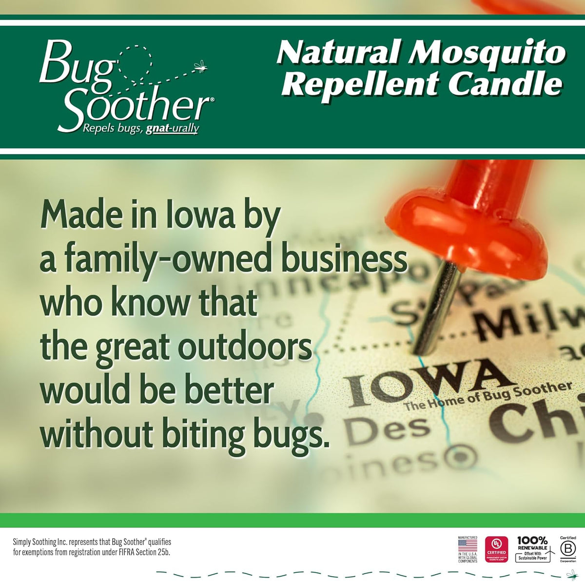 Bug Soother Candle - Natural Insect, Gnat and Mosquito Repellent 2 Candles, 1oz Bottle of Bug Spray