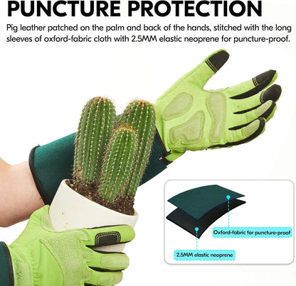 Vgo... Gardening Gloves Ladies,Safety Work Gloves,Long Sleeves Gauntlet,Puncture