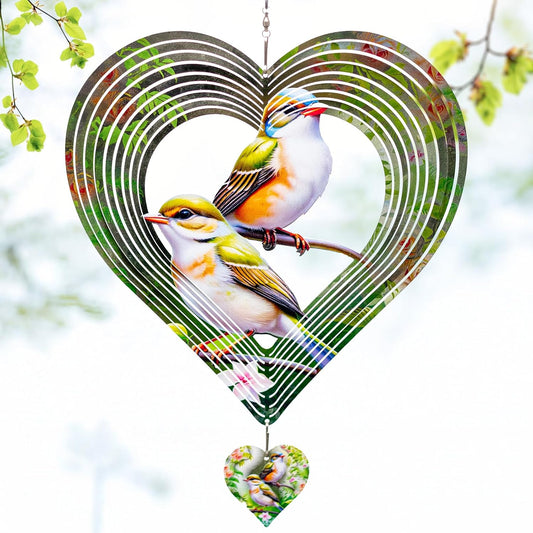 3D Hummingbird Heart Wind Spinner for Outdoor Decor, Stainless Steel Hanging Wind Sculpture, Garden