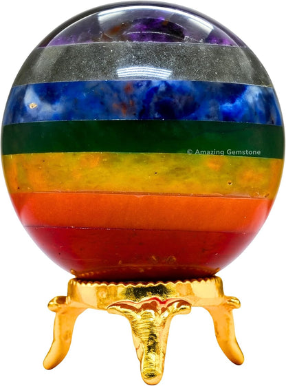 Amazing Gemstone Chakra Crystal Ball with Stand - 2 Inches Crystal Sphere Meditation Balls for
