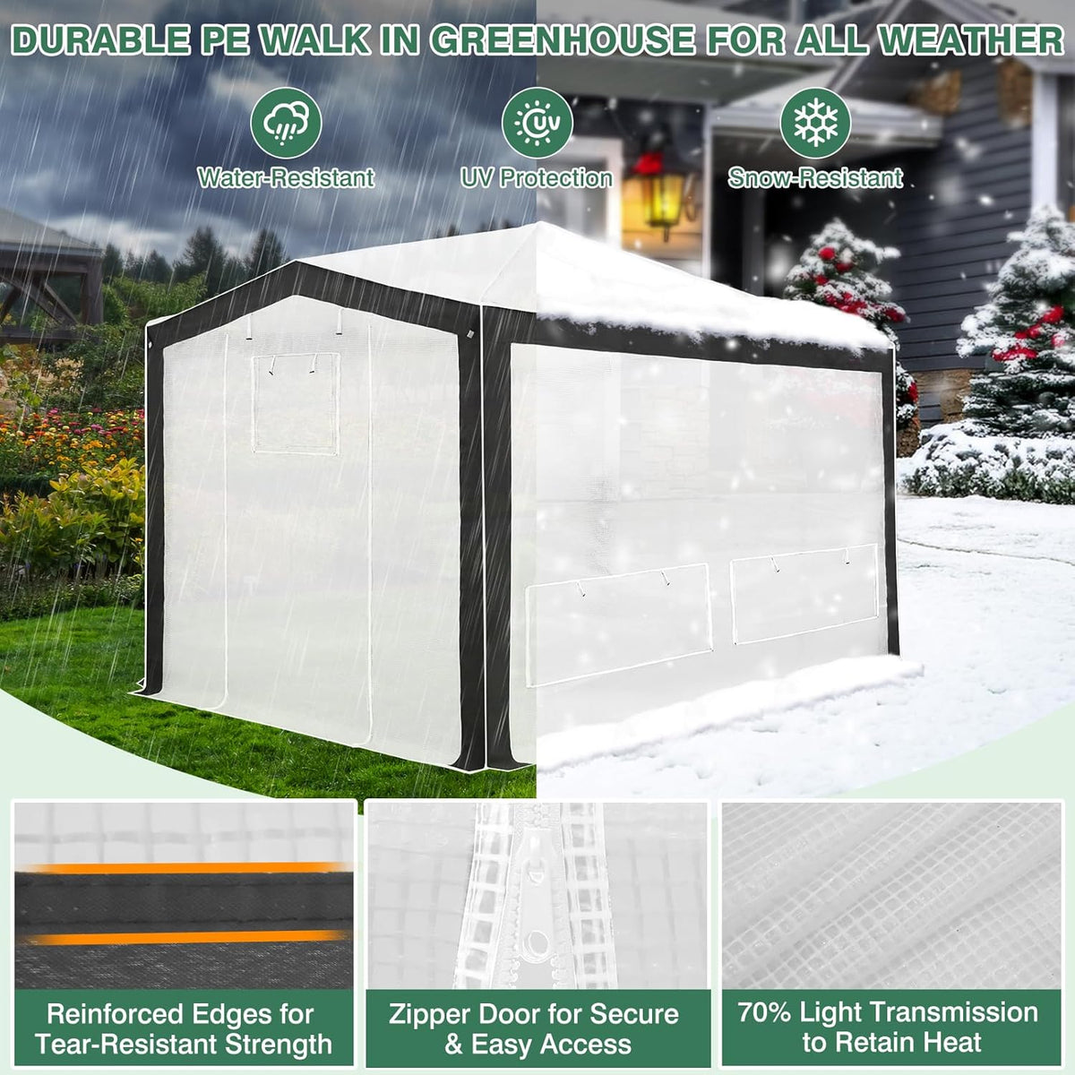 EAGLE PEAK 12x8 Portable Walk in Greenhouse with Polyester Reinforced Corners, Instant Pop up
