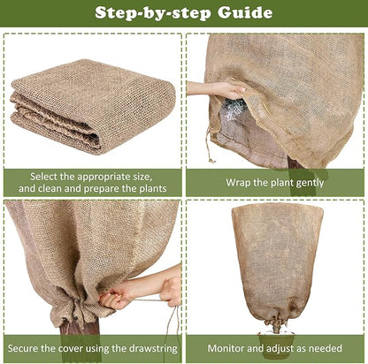 8 Packs Winter Burlap Plant Covers Bags 23.6 x 39.4 Inch Large Burlap Sack Plant Blanket with