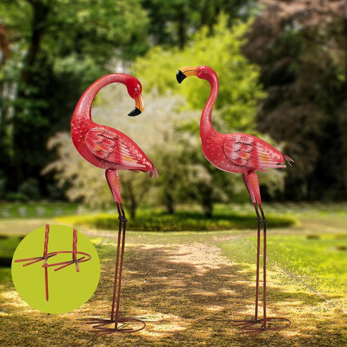 Metal Flamingo Garden Statue, 40" Tall Outdoor Decor Flamingos Yard Art Sculptures and Statues