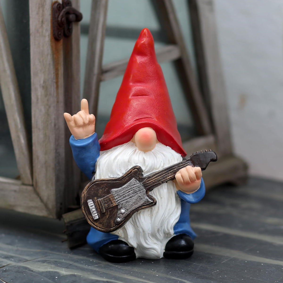 Garden Gnome with Guitar 7.1“ Figurine Ornament for Indoor Outdoor Home Patio Yard Lawn, Red Hat