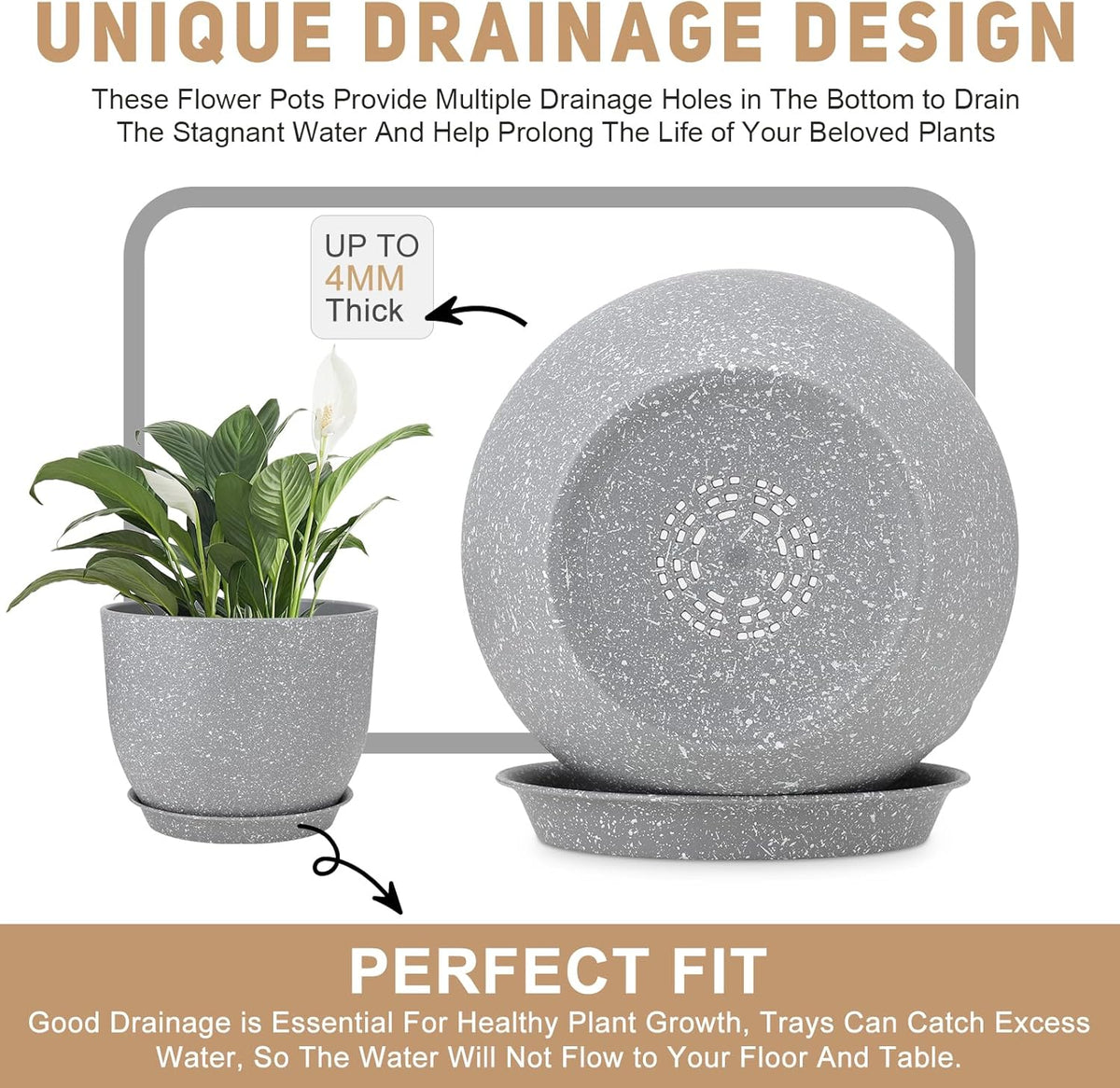 Plant Pots 12/10/9 inch Set of 3, Flower Pots with Multi Mesh Drainage Holes, Large Planters for