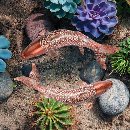 Garden Statues Koi Fish Decor Outdoor Garden Fish Statues, Set of 2 Antique Copper Koi Art