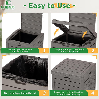Outdoor Trash Can, 31 Gallon Garbage Can with Tiered Lid and Drip Tray, Waterproof Resin Patio