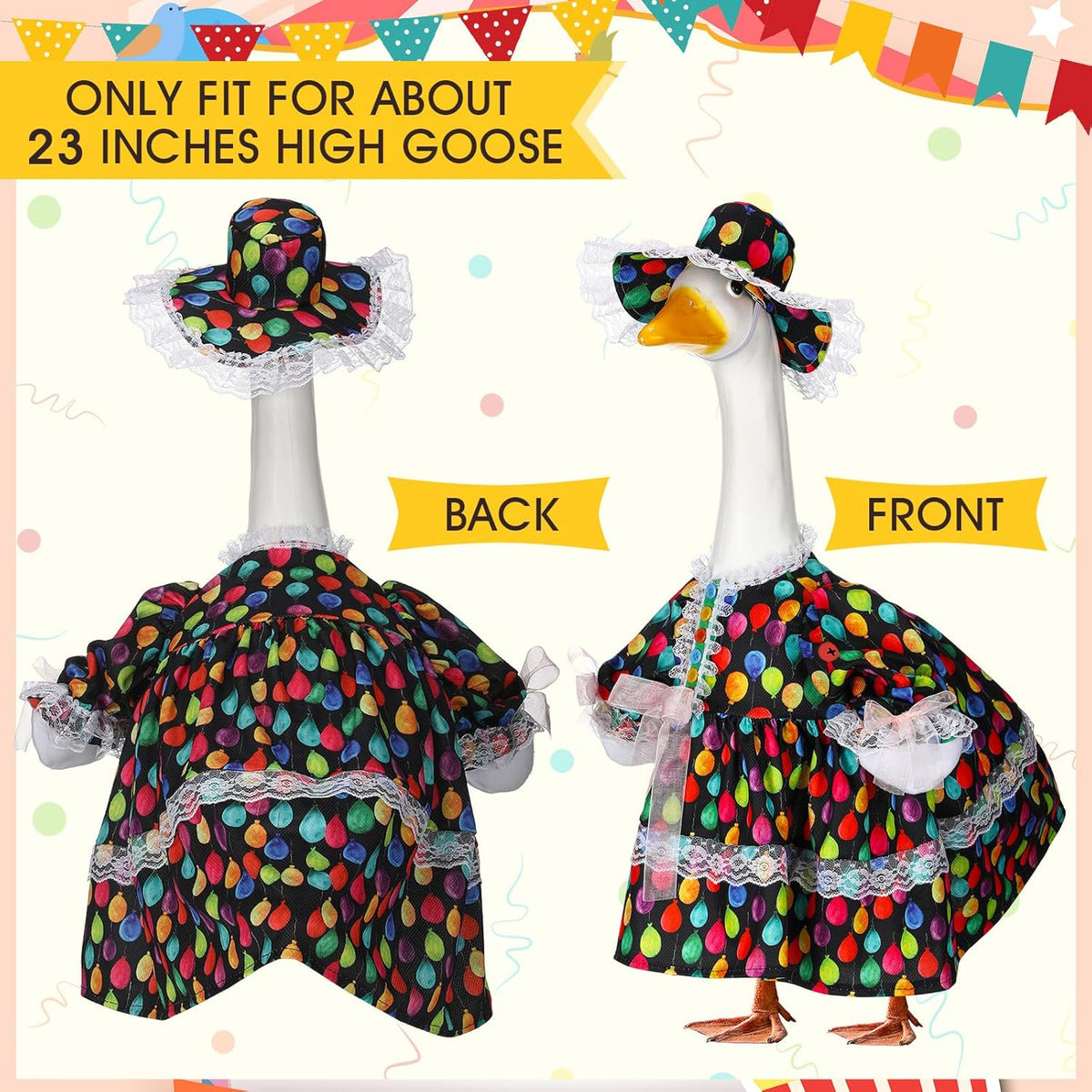 Suzile Happy Birthday Goose Outfit Dresses Clothes for 23" High Cement or Plastic Porch Goose