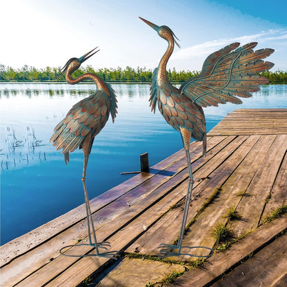 Metal Heron Yard Art, Standing Garden Sculptures & Statues for Outdoor Decor, 38-42 Inch Set of 2