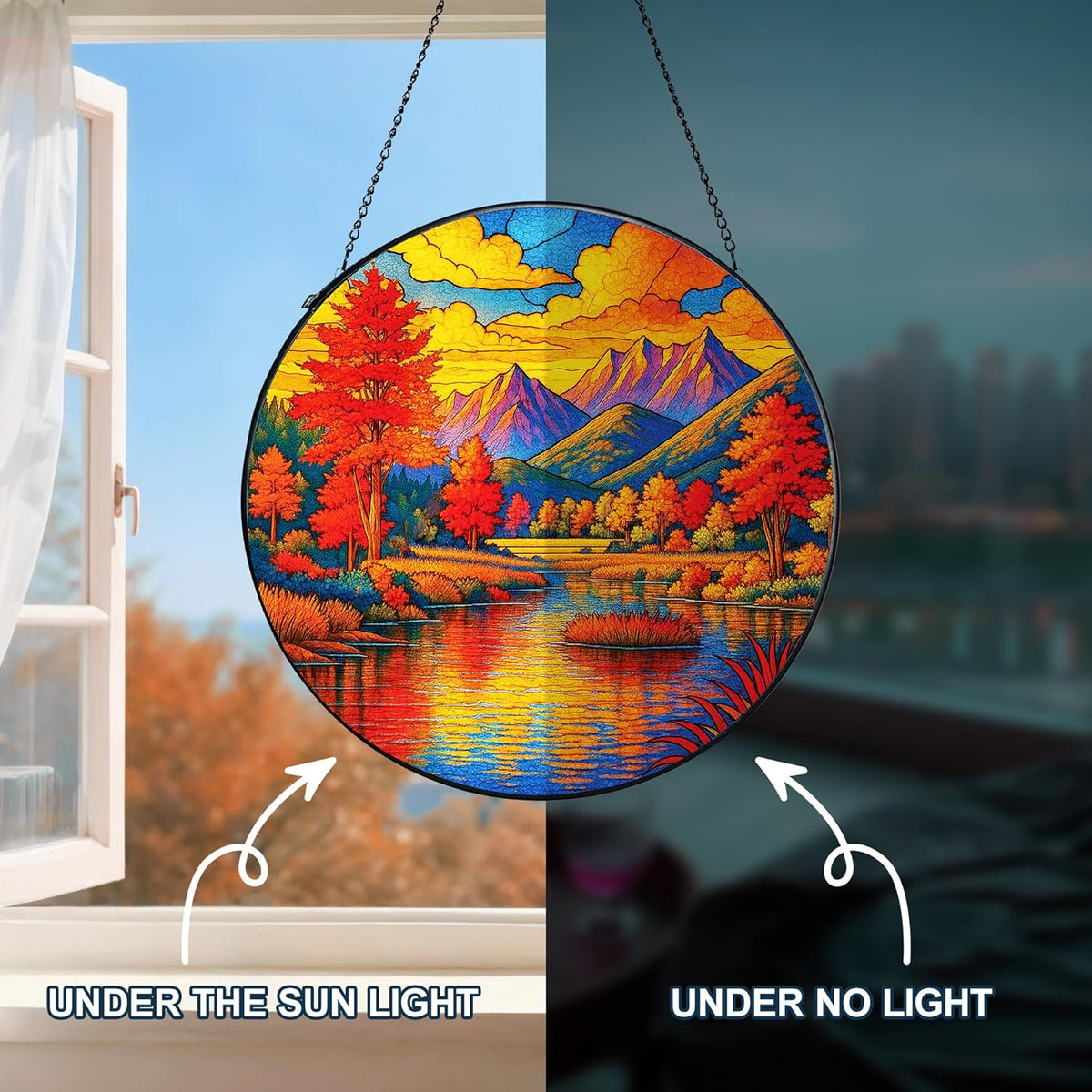 Stained Glass Window Hanging, Autumn Sun Catchers Stained Glass Panels for Indoor Windows Wall Art