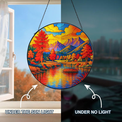 Stained Glass Window Hanging, Autumn Sun Catchers Stained Glass Panels for Indoor Windows Wall Art