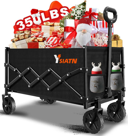 Collapsible Wagon Cart Foldable with 350lbs Weight Capacity, Lightweight Utility Shopping Cart with