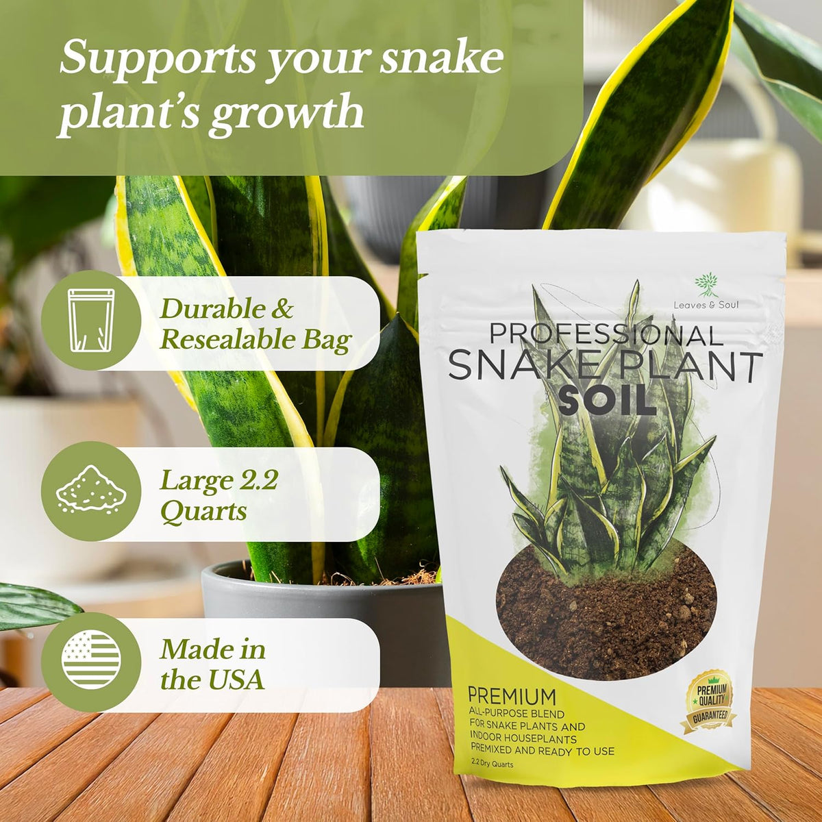 Professional Snake Plant Soil | Large 2.2 Quarts Ready to Use for Snake Plants | Peat Moss, Coco