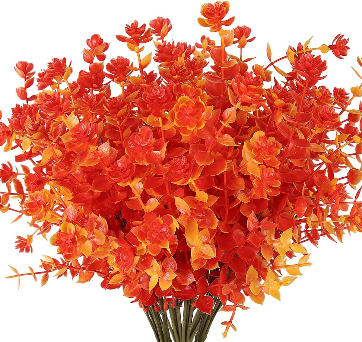 RECUTMS 8 Bundles Artificial Fall Flowers No Fade Faux Autumn Plants, Fake Indoor Outdoor Greenery