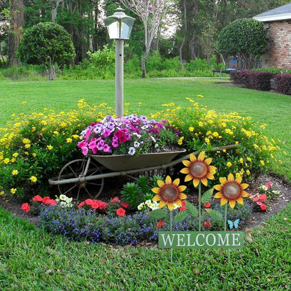 hogardeck Garden Decor for Outside, Metal Sunflower Butterfly Decorative Garden Stakes for Spring