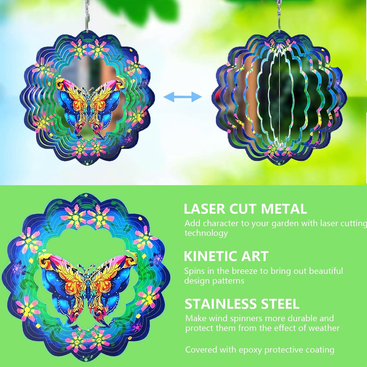 Metal Wind Spinners 3D Hanging Butterfly Wind Spinner 10Inch Metal Wind Spinners for Outdoor&Indoor