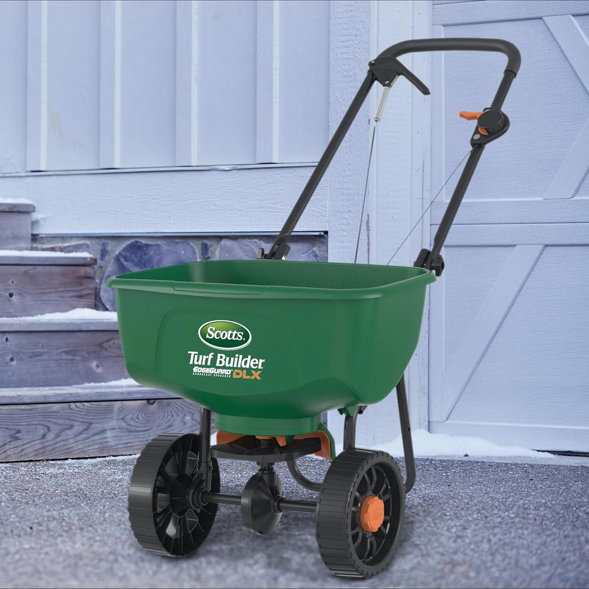 Scotts Turf Builder EdgeGuard DLX Broadcast Spreader for Seed, Fertilizer, Salt, Ice Melt, Holds up