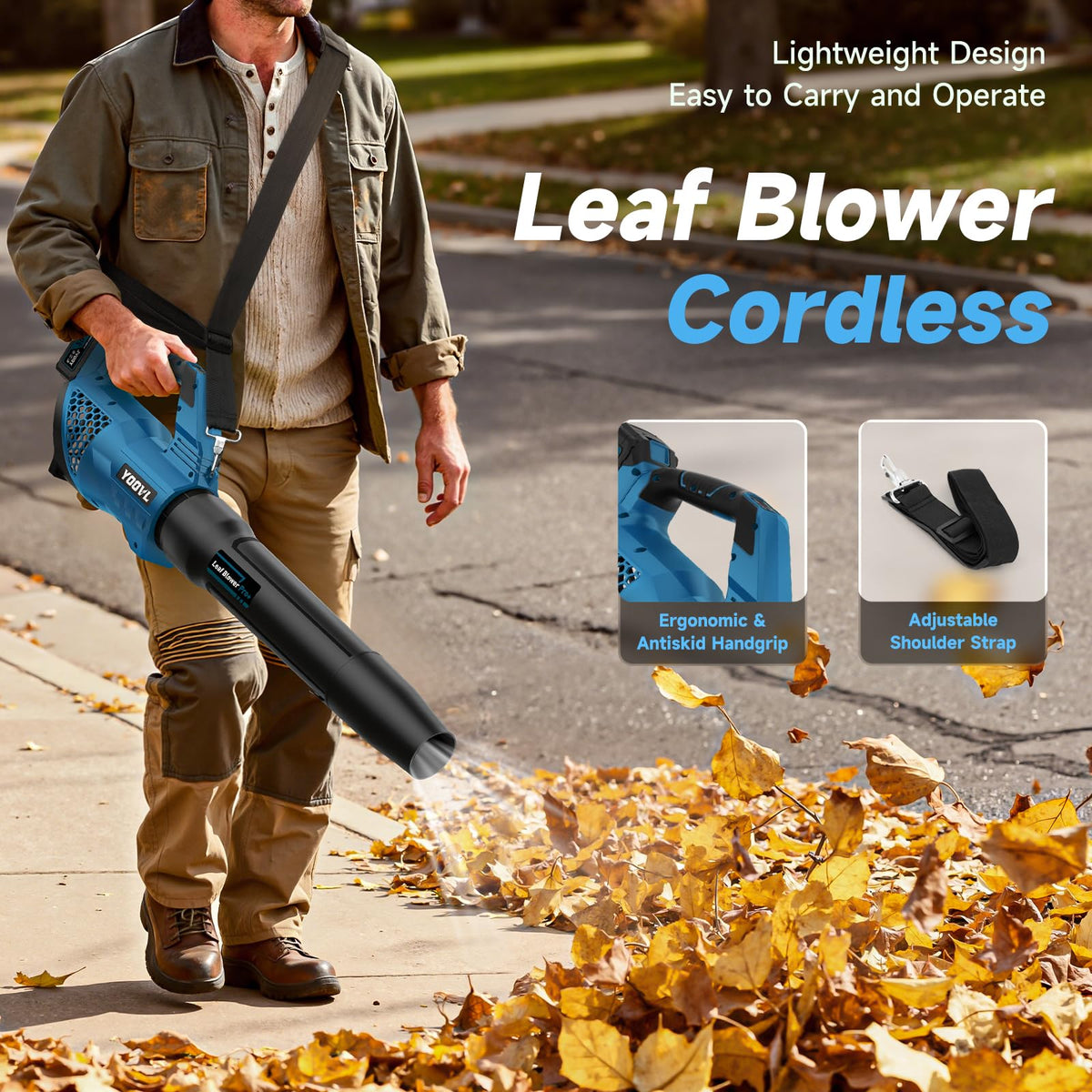 Leaf Blower Cordless, 650CFM Electric Leaf Blowers with 2 x 5.2Ah Batteries and Charger, 3 Speed