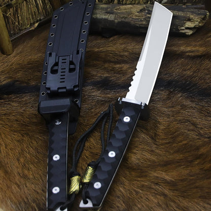 BA-KOR 15.8in Full Tang Japanese Style Outdoor Knife –8mm DC53 Steel, Nylon Fiber Handle &Sheath