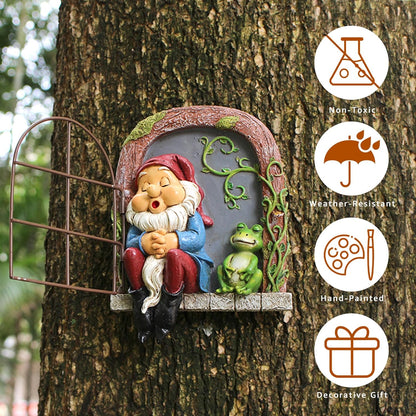 Outdoor Garden Statues, Resin Gnome Tree Hugger, Durable Outdoor Decor, Whimsical Yard Sculpture