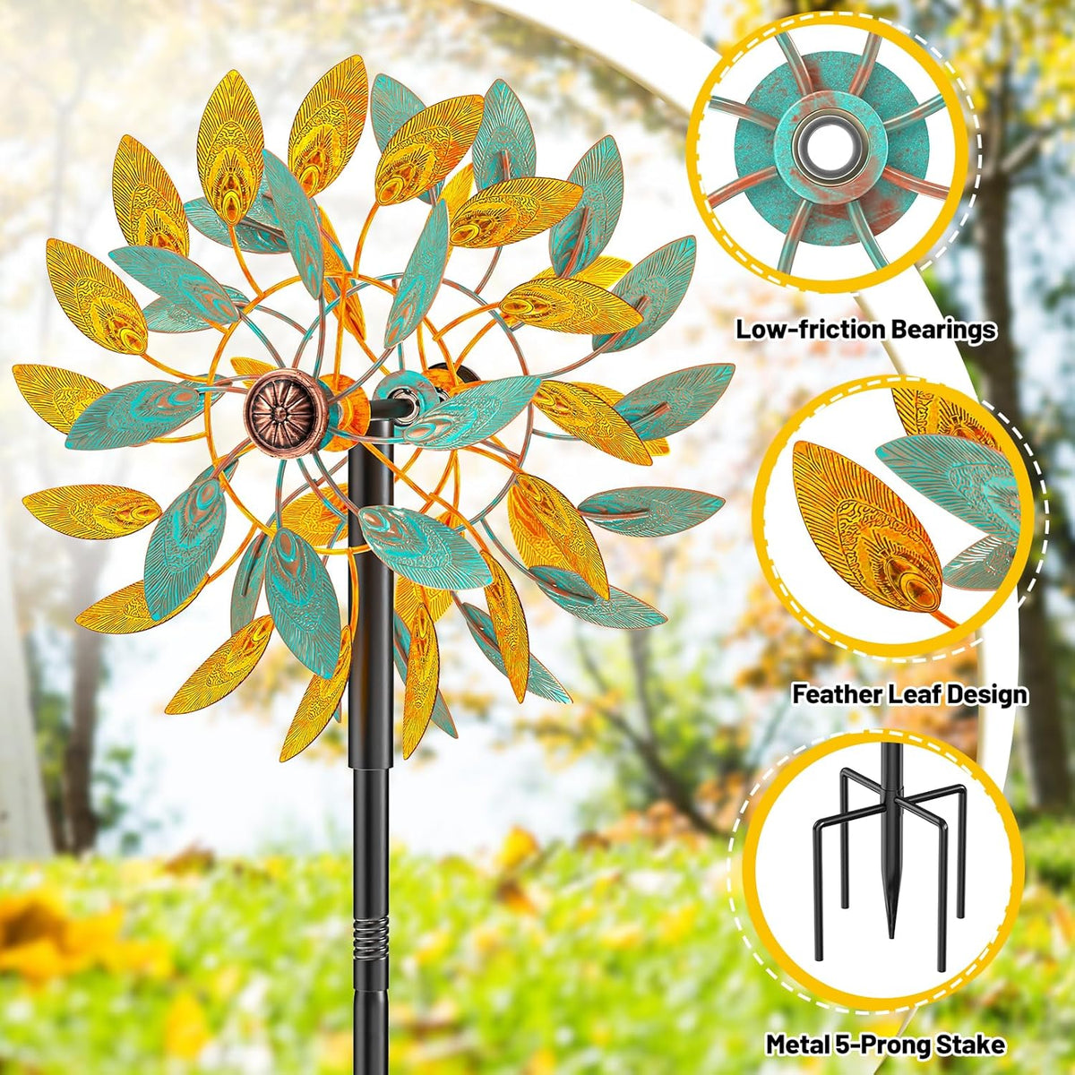 Metal Wind Spinners Outdoor, Kinetic Garden Wndmills,Yard Art Windmill with Metal Stake,Vintage