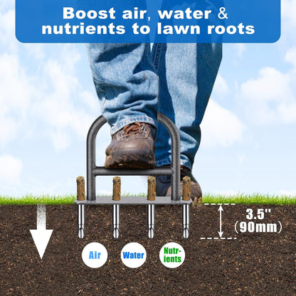 Lawn Coring Aerator Tool, Stainless Steel 4-Core Manual Plug Aerator for Yard & Lawn Aeration