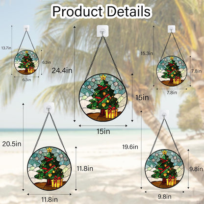 Stained Glass Window Hanging Green Christmas Tree Snowflake Large 11.8" - Suncatcher Door Garden