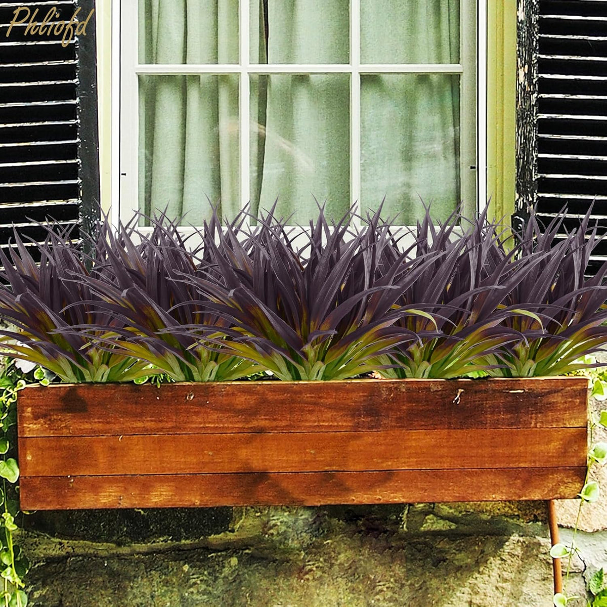 6Pcs Artificial Grass Fake Grass Plants 17.3in Outdoor Plants UV Resistant Faux Greenery Stems for