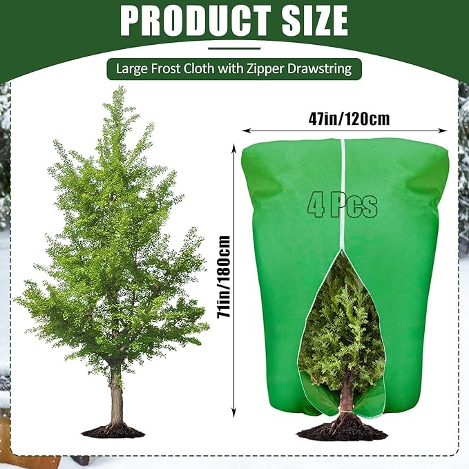 4 Pcs Plant Covers Frost Protection Bag 71" x 47" Winter Reusable Plants Jacket with Drawstring